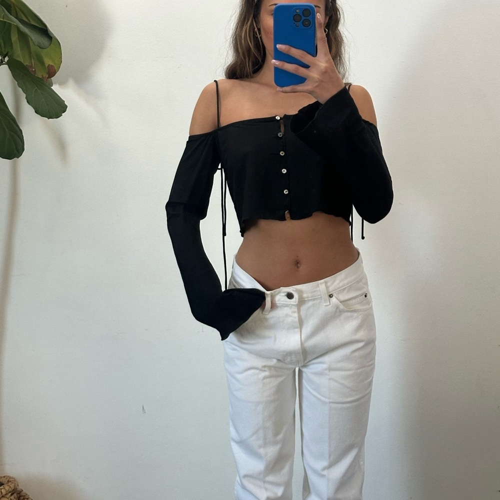 Black Off-Shoulder Crop Top